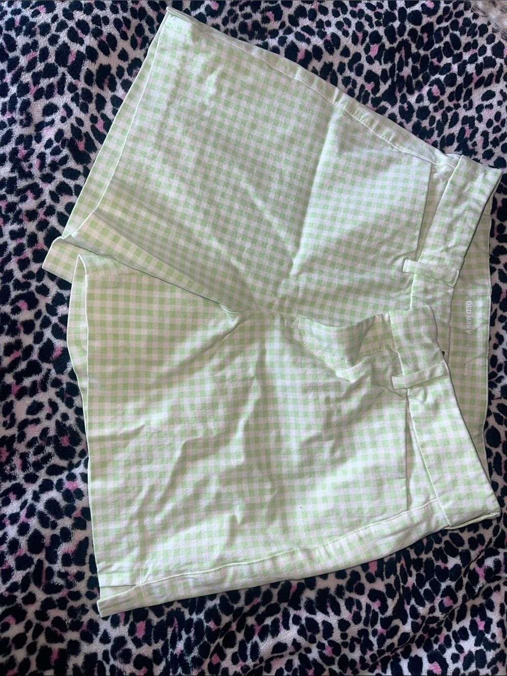Old Navy Light Green Gingham High-Waist Women’s Shorts